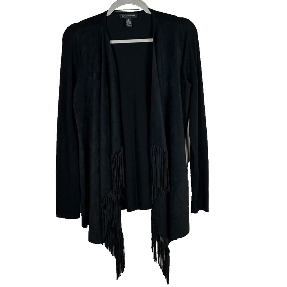 International Concepts Fringed faux suede open cardigan boho festival Sz L